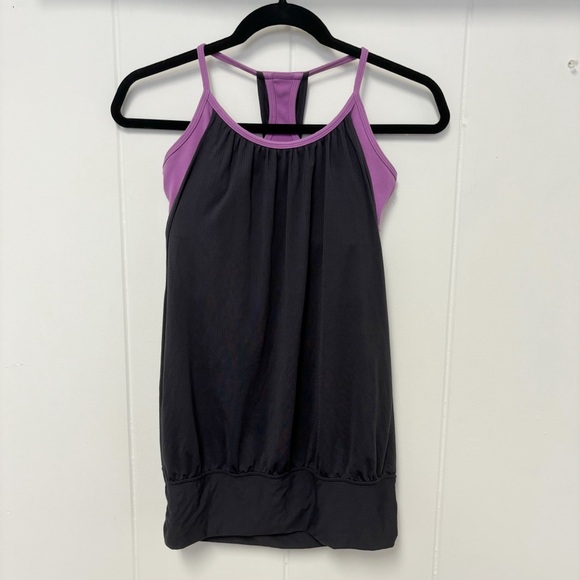 Lululemon No Limits Grey Tank Built-in Purple Bra Size 6 - Picture 2 of 7
